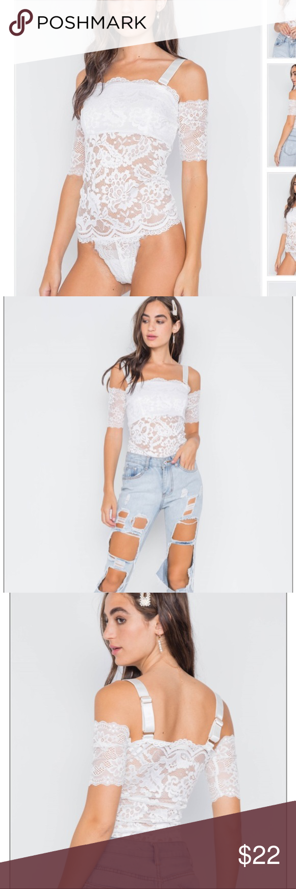 NWT! “Angel” White Lace Body suit. Bodysuit features: thick adjustable ...