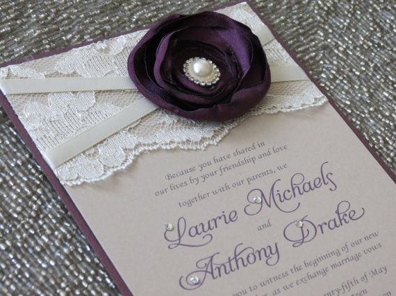 Sabrina Plum And Champagne Lace Wedding Invitation Purple Flower Sabrina Plum And Champagne Lace Wedding Invitation Purple Flower Ivory Vintage Invite