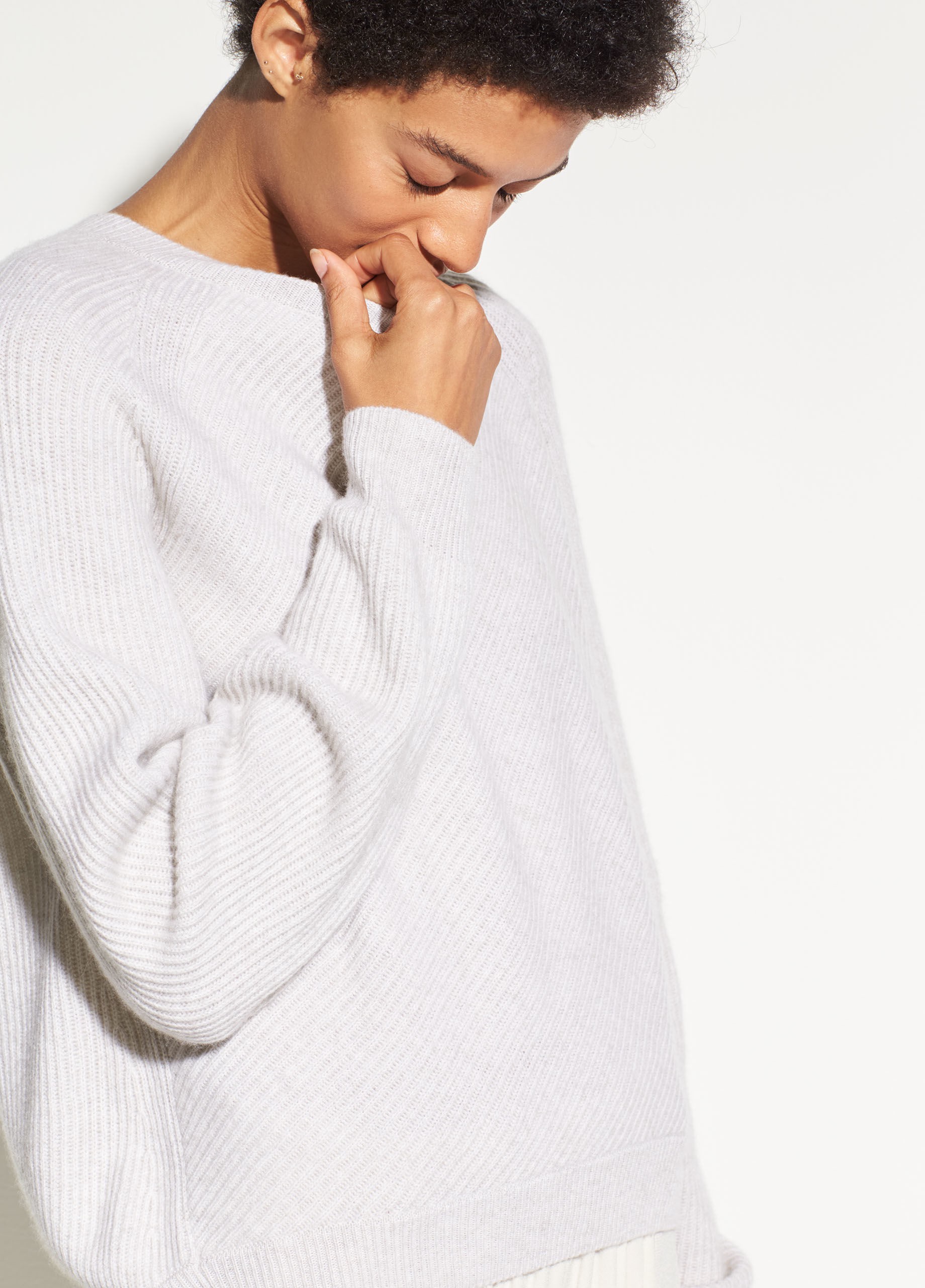 Vince Diagonal Rib Wool And Cashmere Crew Heather Cloud M Vince Diagonal Rib Wool And Cashmere Crew Heather Cloud M