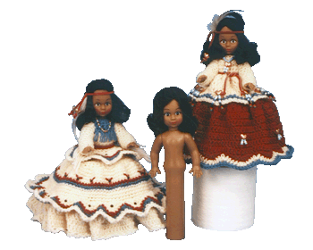 Native American Crochet Toilet Tissue Doll Pattern. Toilet Tissue Doll Series™ Crochet Pattern. This exclusive, unique toilet tissue cover pattern contains two dresses. Each dress is designed usi... #indianbeddoll