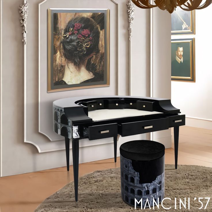 Pia Seat Rome and Zeus Desk from Empire Chique trend by Mancini'57 Interior Design Inspiration, Interior Details, Midcentury House, House Goals, Home Renovation, Work Space, Luxury Homes, Dining Bench, Modern House
