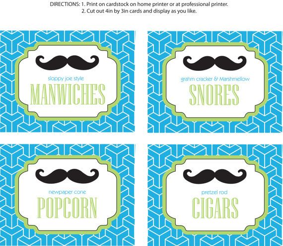 Diy Printable Little Man Party Food Labels Mustache Bash By Bugluv