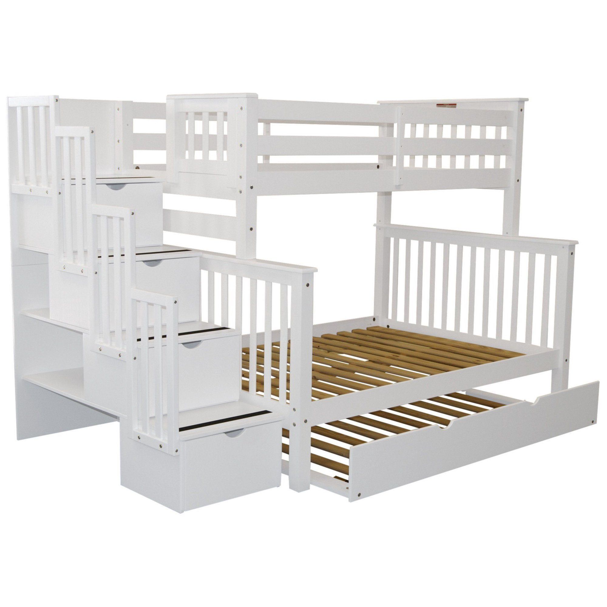 Bedz King Stairway Bunk Beds Twin Over Full With 4 Drawers In The Steps And A Trundle White Com 2021 Bed Bedz King Stairway Bunk Beds Twin Over, Bedz King Stairway Bunk Bed Twin Over Twin