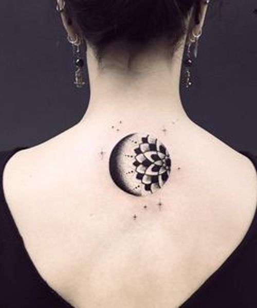 Graceful Moon Flower Tattoo Design on Back for Women Tattoos for