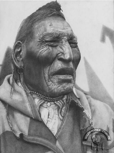 OLD BUFFALO HUNTER The story lines on this portrait depict the weathered life and times of an old buffalo hunter. Lame Bull as he looked in the 1940's. Lame Bull was of the Blackfoot Band who roamed the plains of Alber