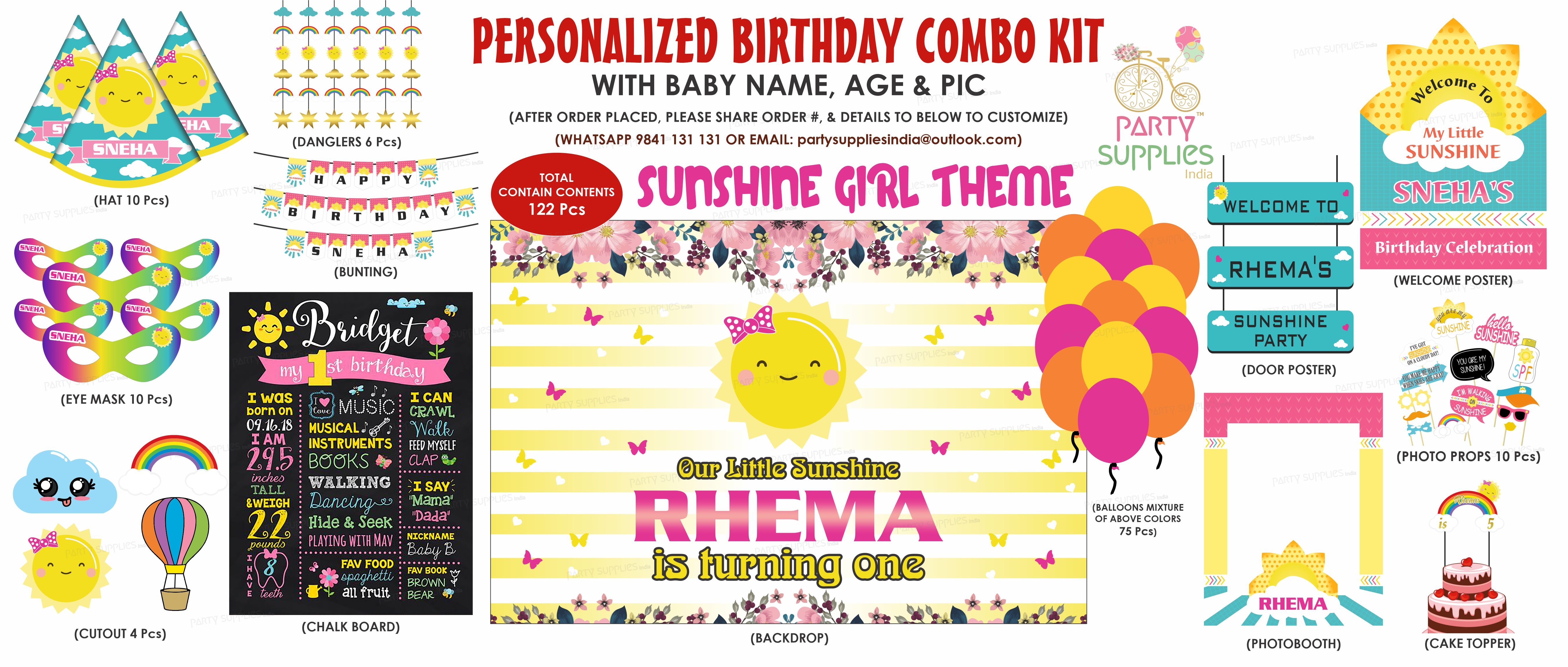 Although the delightful Sunshine theme would brighten any day, use it to brighten everyone’s mood on your kids' birthday! You are My Sunshine is a perfect gender neutral theme choice and lent's itself to loads of sunny details incorporated into decorations with personalization. A color palette doesn’t get more neutral than yellow and the bright sun. Fun, clean, cheerful and modern, these colors provided the starting point for a sophisticated celebration. Combo Kits, Welcome Poster, Classic Theme, Girl Themes, Custom Banners, You Are My Sunshine, Gender Neutral, Birthday Celebration, Color Palette