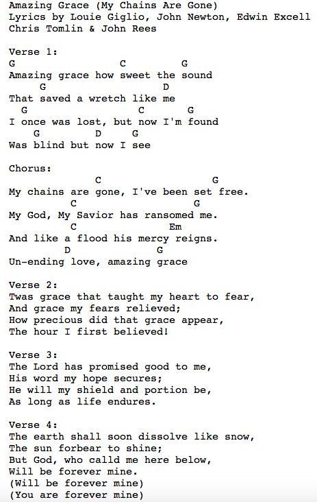 Amazing Grace (My Chains Re Gone) Christian Ukulele Songs, Ukulele Worship Songs, Worship Chords, Gospel Song Lyrics, Song Lyrics And Chords, Christian Song Lyrics, Ukelele Songs, Easy Guitar Songs, Guitar Chords For Songs