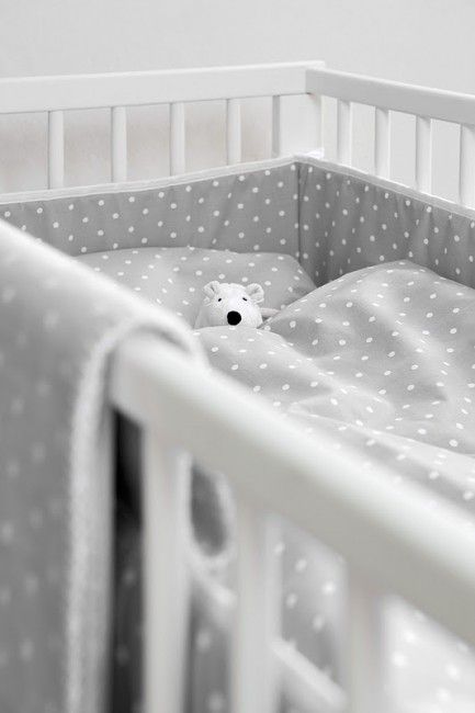 grey and white cot bedding