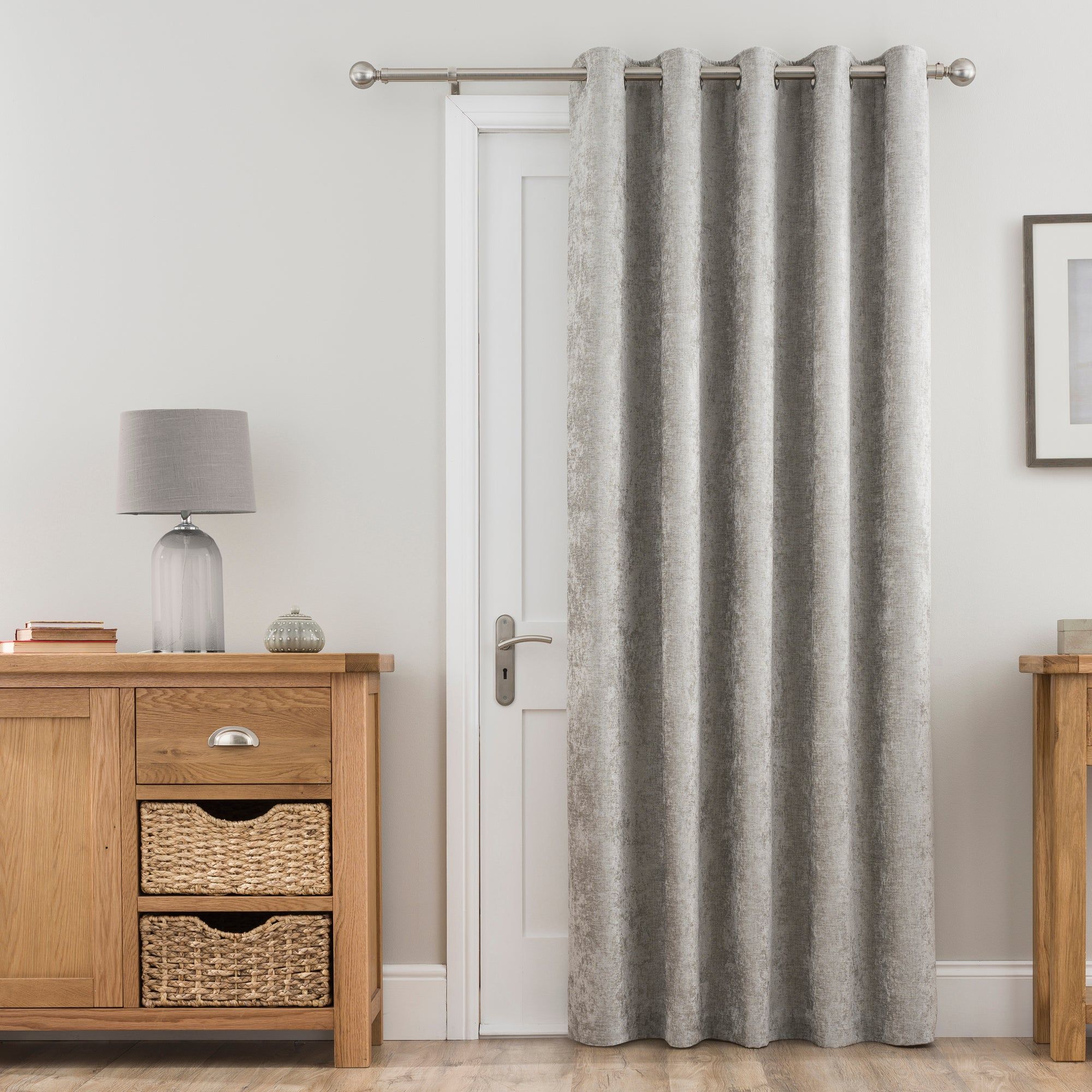 Chenille Silver Thermal Eyelet Door Curtain Door Curtains Curtains Grey Eyelet Curtains