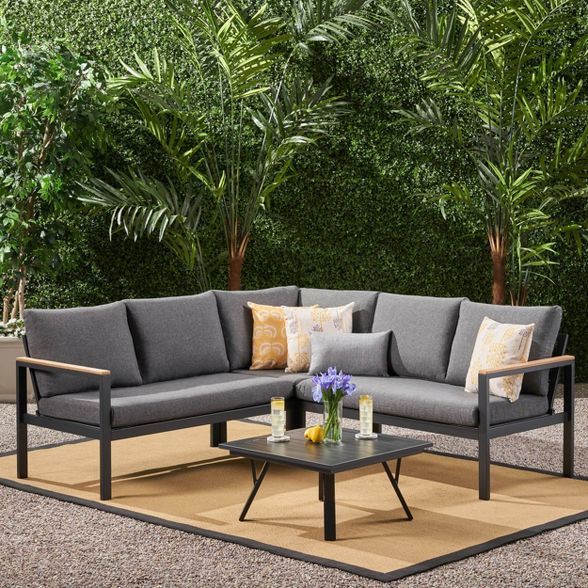 4pc Lampert Aluminum V Shaped Patio Sofa Set Gray Christopher Knight Home Conversation - Lampert Rattan Wicker Patio Chair With Cushions 4pc Lampert Aluminum V Shaped Patio Sofa Set Gray Christopher Knight Home Conversation - Lampert Rattan Wicker Patio Chair With Cushions