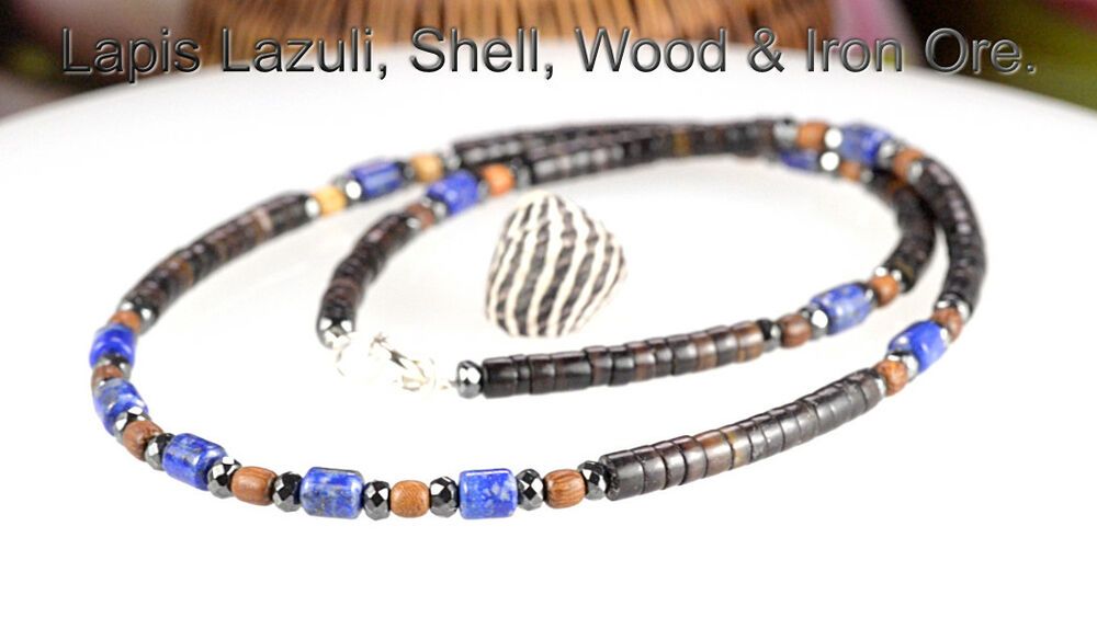 7SN-191 CUSTOM MADE Natural Black Lip Shell & Wood NEW Surfer Men Necklace. 7SN-191 CUSTOM MADE Natural Black Lip Shell & Wood NEW Surfer Men Necklace.