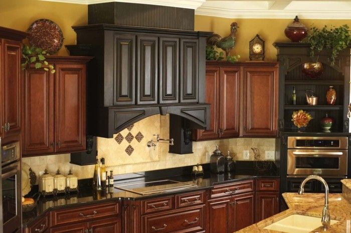 Providence Newcastle In Sable Coffee Finish Custom Range Hood In Aged Ebony F Decorating Above Kitchen Cabinets Kitchen Cabinets Decor Above Kitchen Cabinets