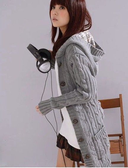 Flax Patterns Acrylic Hooded Cardigan For Women | Long Flax Patterns Acrylic Hooded Cardigan For Women | Long