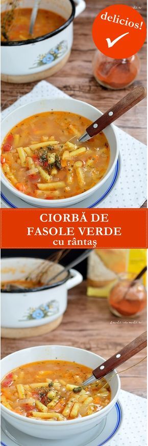 Ciorba de fasole verde cu rântaș Good Food, Yummy Food, Delicious, Romanian Food, Cheeseburger Chowder, Soup Recipes, Food To Make, Bun, Curry