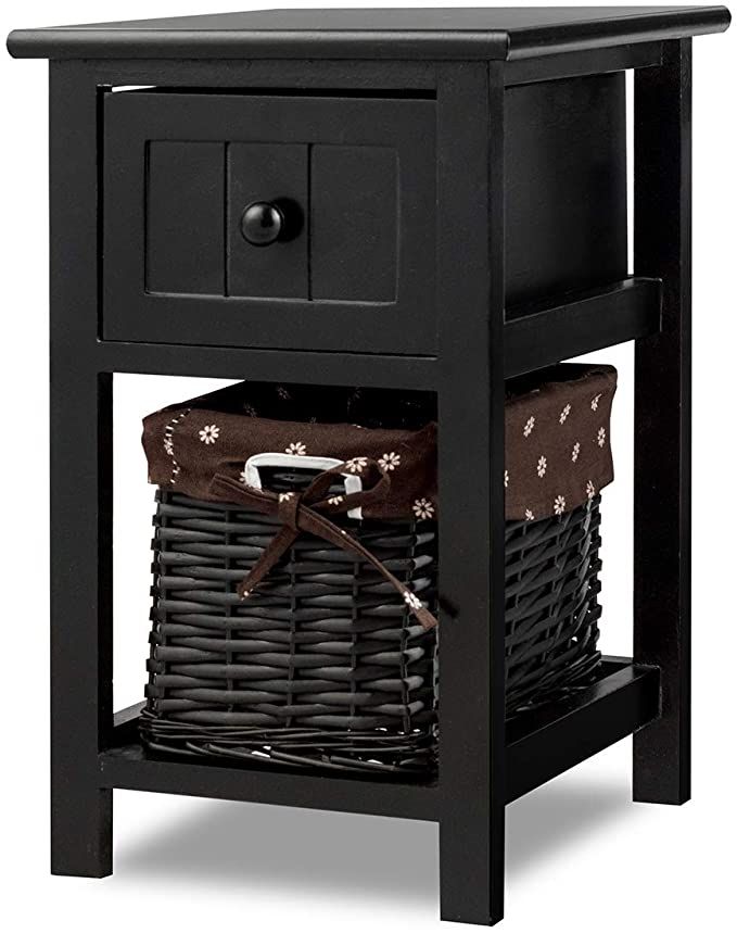 Giantex Nightstand with Drawer and Layer, Wicker Basket