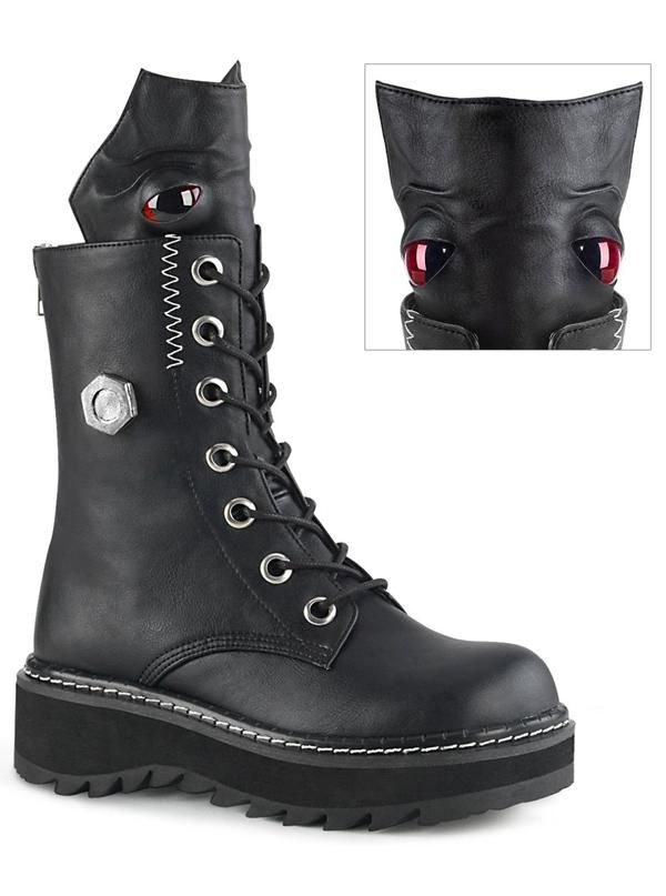 DEMONIA SWING-12 Women/'s Black Gothic Wedge Platform Pentagram Heel Calf Boots