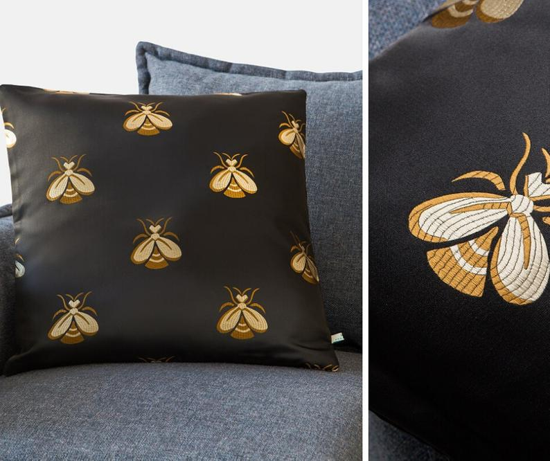 Moth pillow cover Black gold coushion Moth pillow cover Black gold coushion