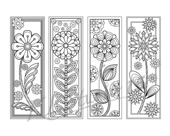 Blooming spring- Coloring Bookmarks Page, Instant Download, Relax Mandala Designs to Color for Adults to Print and Color
