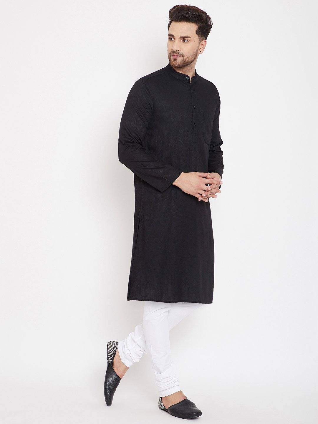 Black Solid Viscose Rayon Men's Kurta with White Churidar - www.riafashions.com Kurta Shirt For Men, Kurta With Pants, Men Kurta Online, White Churidar, Wedding Kurta For Men, Mens Indian Wear, Casual Wear, Men Casual, Straight Pants