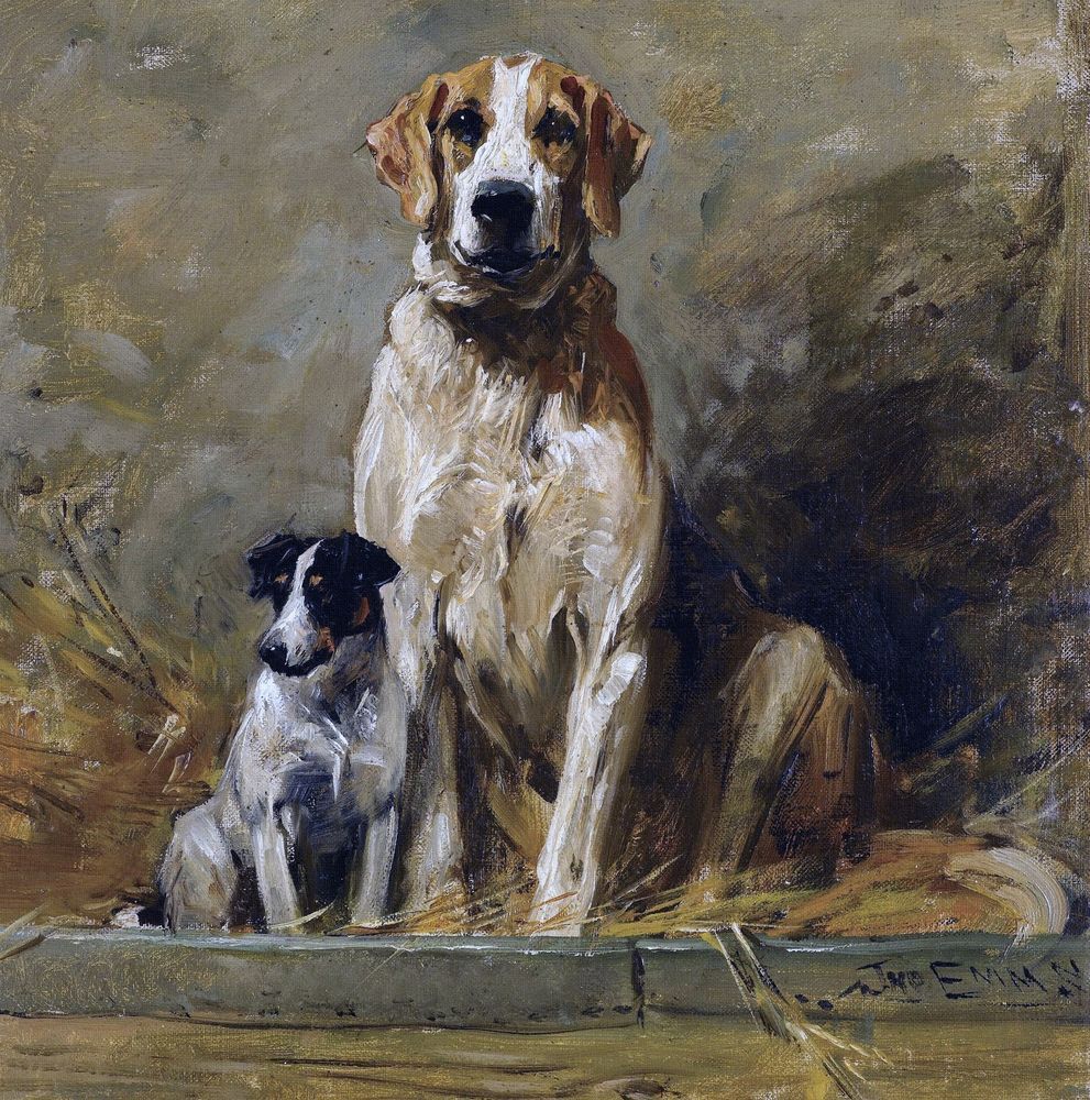 HOUND DOGS AFTER A HUNT TERRIER JOHN EMMS BEAUTIFUL ART PRINT ANTIQUE