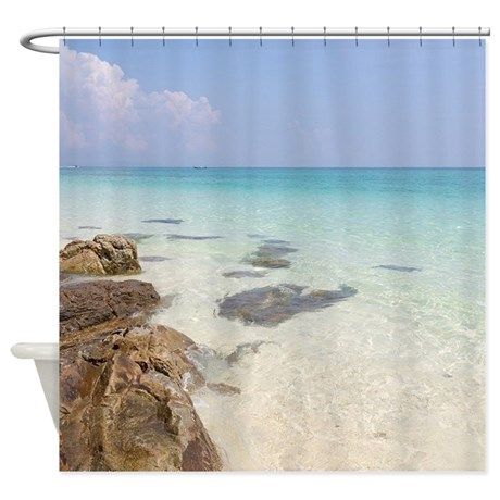 Beach Themed Shower Curtain Featuring Crystal Clear Waters Of A Beach Themed Shower Curtain Featuring Crystal Clear Waters Of A Tropical Also In The Image Are Rocks And White Sand