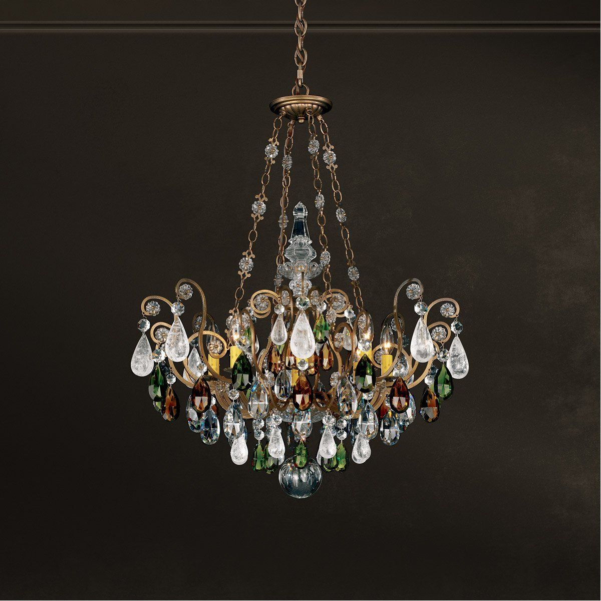 Renaissance Rock Crystal Chandelier - Etruscan Gold / Rock Crystal / Clear / 38'' W x 44'' H