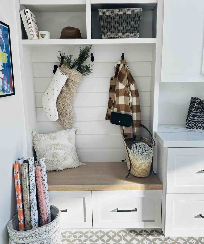 mud room with stockings and holiday decor. Mens Holiday, Holiday Gifts, Holiday Decor, Pink Christmas Tree, Christmas Stockings, Christmas Ideas, California Style, Northern California, Holiday Parades