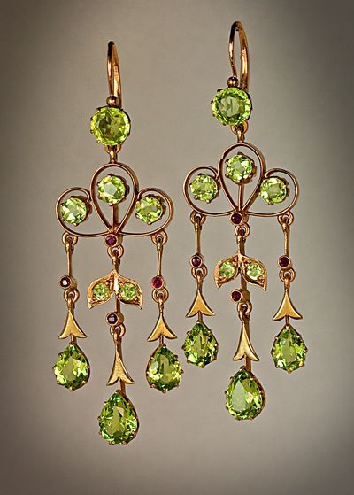 green earrings chrysolite earrings Gold silver long earrings dangle earrings