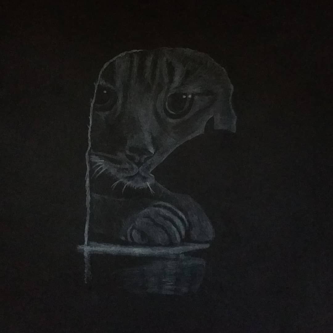 Paciencia,patience Dibujo sobre negro #drawing #draw #blackandwhite #music #dibujo #dibujando #blancoynegro #cat #hunter #waiting Lion Sculpture, Statue, Drawing, Instagram, Art, Patience, Black And White, Dibujo, Art Background