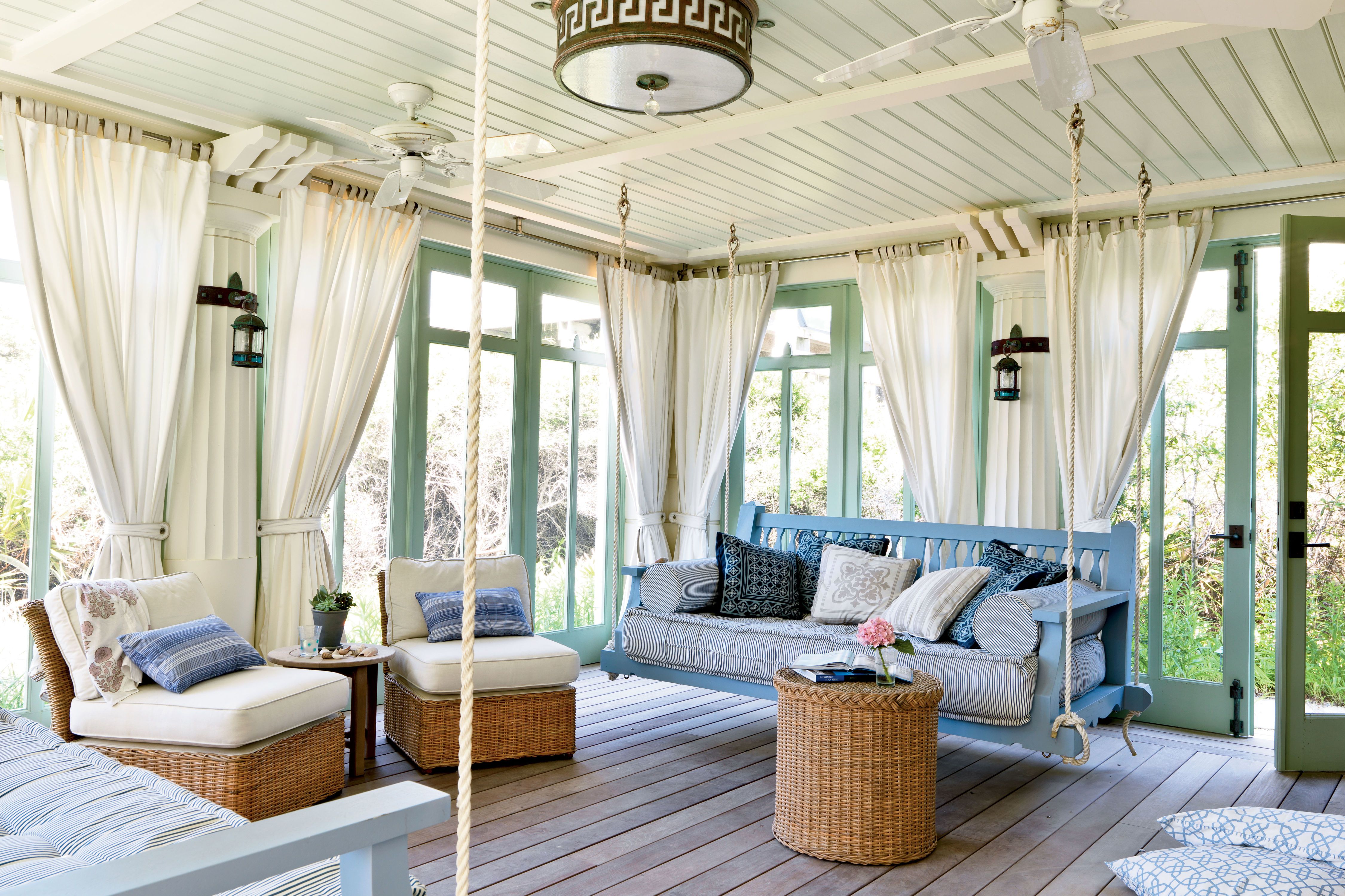 The cozy porch is perfect for taking a seaside snooze. Nautical rope