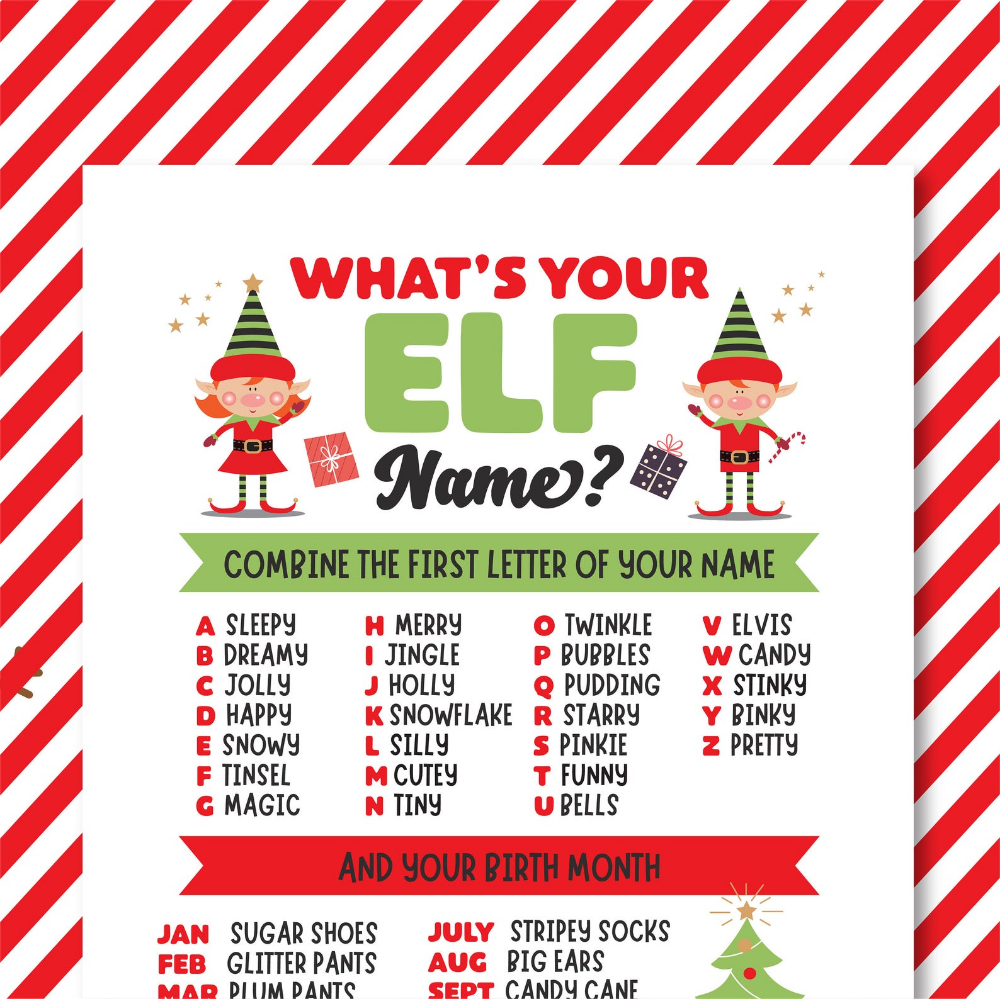 Printable What S Your Elf Name Game Green Kids Christmas Etsy Whats Your Elf Name Elf Names Christmas Activities For Kids