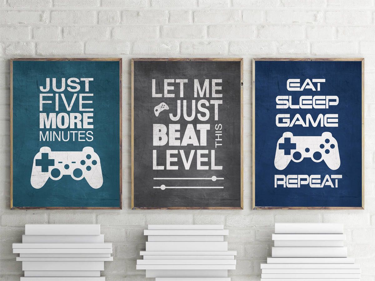 Set of 3 Video Gamer Graphic Prints 8x10 or 11x14 Matted Options #gamingrooms