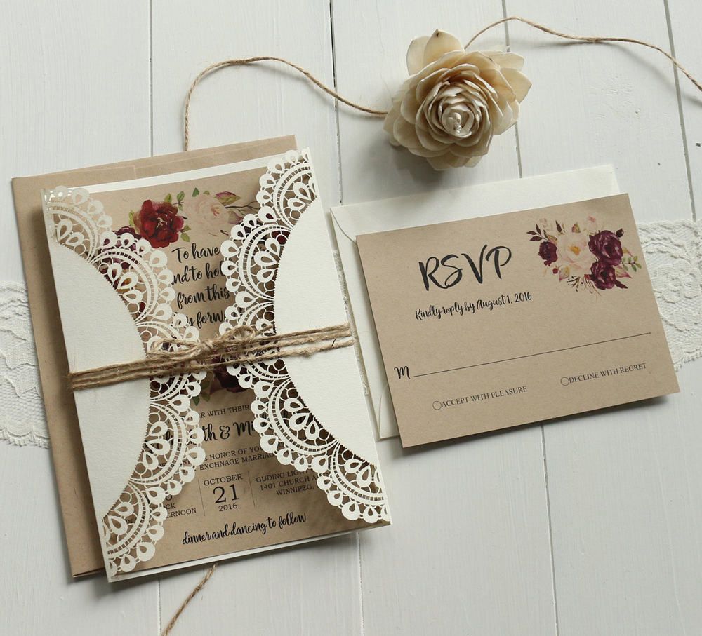 Off White Lace Wedding Invitations Set Rsvp Cards Included S