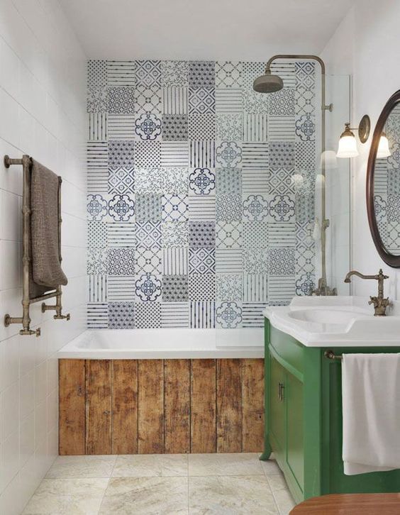 Bois, couleur, carrelage imitant les carreaux de ciment, cette salle