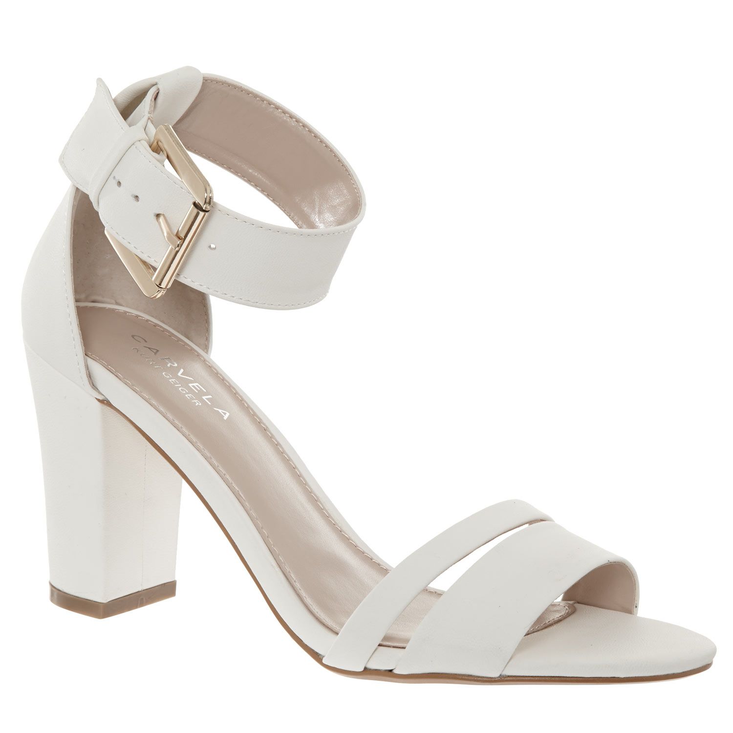 Carvela White Block Heeled Sandals | White block heel sandals, Heels ...