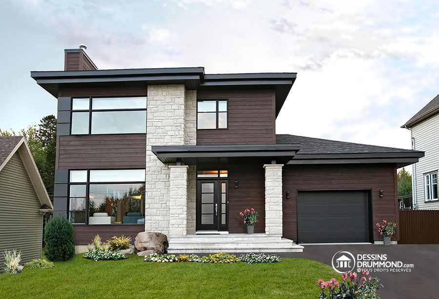 Détail du plan de Maison unifamiliale W3713-V1 projet2 Pinterest - plan de maison moderne 3d Détail du plan de Maison unifamiliale W3713-V1 projet2 Pinterest - plan de maison moderne 3d