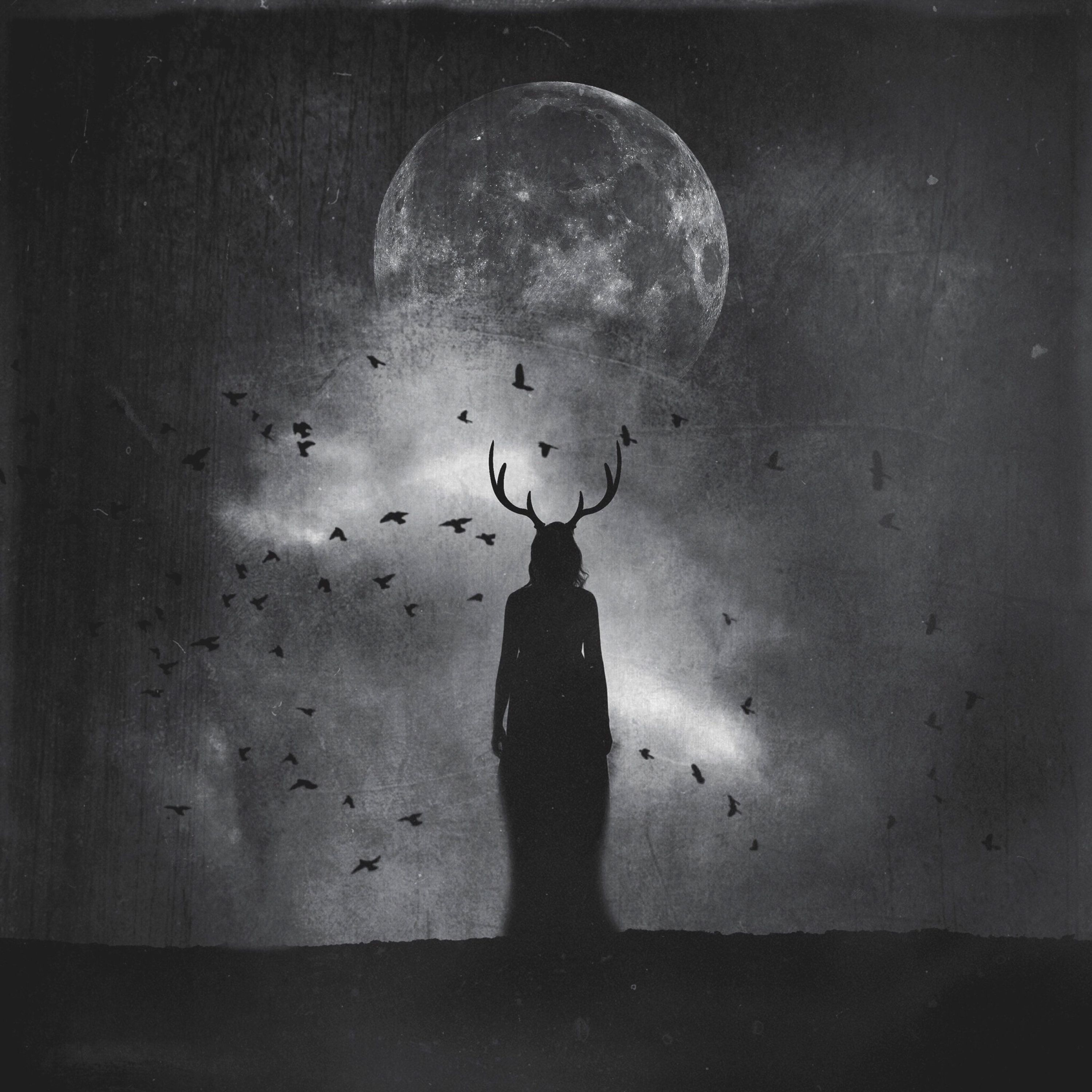 Goddess Of The Moon Print Full Super Moon Photo Surreal Gothic Home Decor Astrology Black Dark Art Woman Mood Haunting Witch Antlers Goth Moon Art Moon Art Print Photography Prints Art
