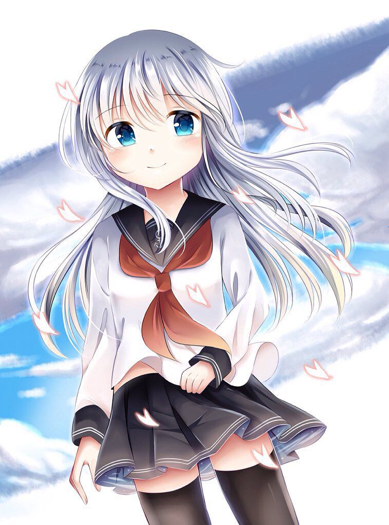 Anime girl with silver hair and blue eyes