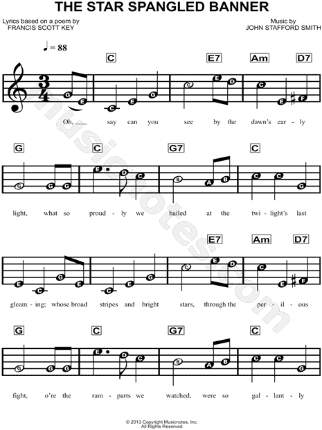 Print and download The Star-Spangled Banner sheet music written by Francis Scott Key. Sheet music arranged for Piano/Vocal/Chords in C Major. Beginner Piano Music, Easy Sheet Music, Easy Piano Sheet Music, Printable Sheet Music, Music Sheets, Saxophone Sheet Music, Violin Music, Piano Songs, Music Music