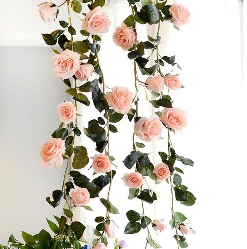 Leaves Wedding Party Silk Flowers Hanging Garland Artificial Rose Ivy Vine