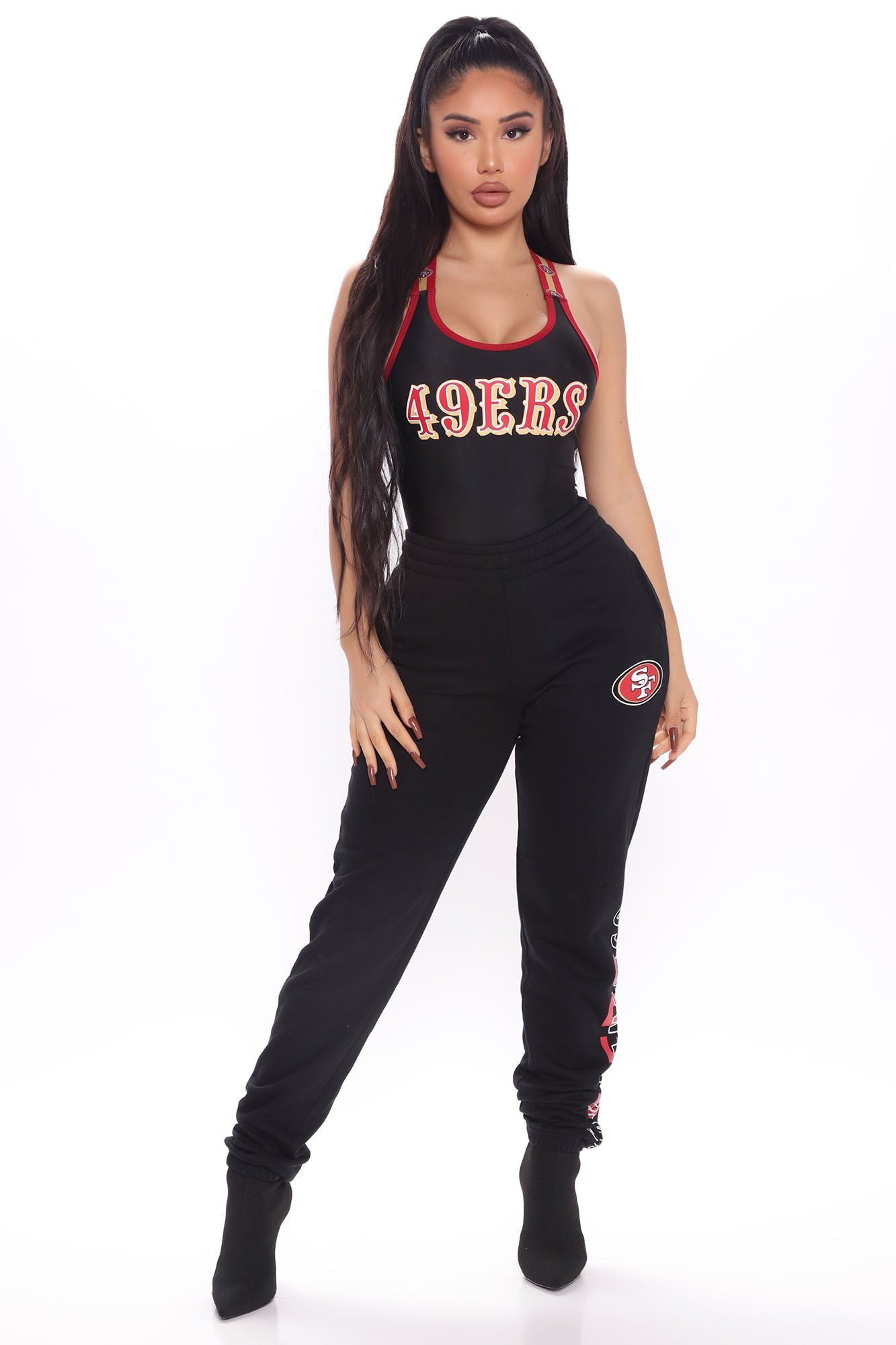 Womens NFL Kick Off 49ers Bodysuit Print in Black Size 3X by Fashion