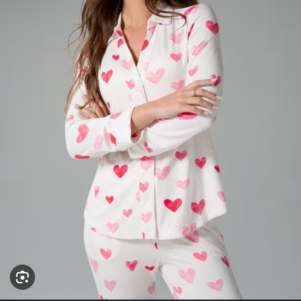 Soma Intimates Sleepwear Soma Cool Nights Pajama Set In Lovely Hearts Color Pink White Size Xxl