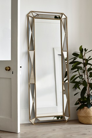 Faceted Floor Mirror 170x65cm Gold Living Room Standing Length Floor Standing Mirror Length, Floor Standing Mirrors The Range