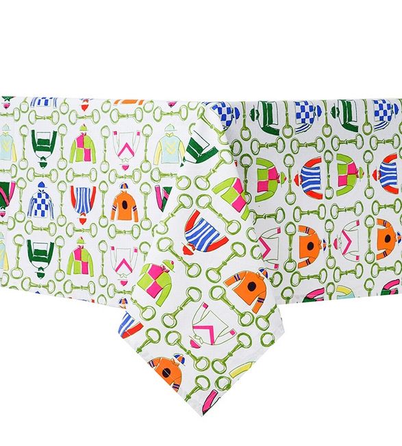 Pick Six Horse Racing Cotton Tablecloths Hand Blocked Jockey Silks And Green Snaffle Bits The Perfect Tab Cotton Tablecloths Table Cloth My Old Kentucky Home