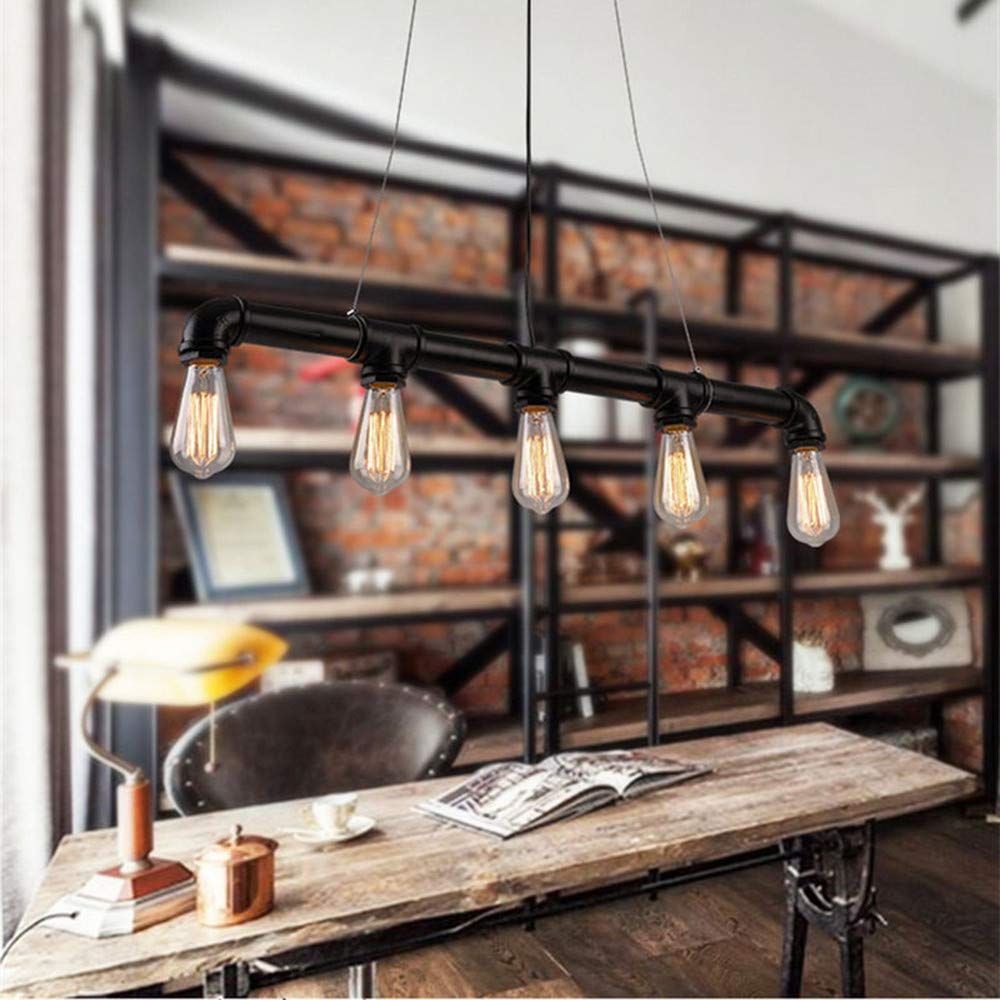 Lightess Suspension Luminaire Industrielle Vintage R/étro Plafonnier Eclairage Suspendu E27 10 Douilles en M/étal en Tuyau Abat Jour Edison pour Cuisine Chambre H/ôtel Salle /à Manger Salon Bar Restaurant