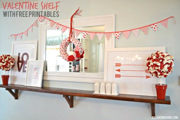 Valentines Shelf Vignette Valentine Shelf Vignette and Free Printables - Balancing Home | Valentines diy, Valentines, Valentine