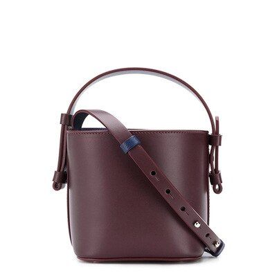 Vintage Leather Women Shoulder Bag Bucket Bags Lady Handbag Trendy Drawstring Tote Crossbody Bag Color wine red
