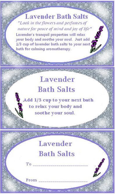 Homemade Bath Salts in Decorated Glass Jars | Lavender bath salts, Bath salts, Jar labels