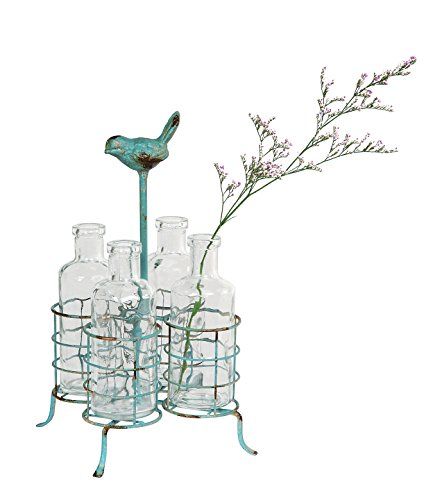 Creative Co-op Metal & Wood Stand with Glass Vase & Bird Creative Co-op Metal & Wood Stand with Glass Vase & Bird