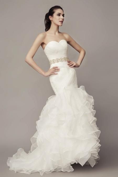 Sweetheart Corset Mermaid Wedding Gown with Ruffles Organza Skirt